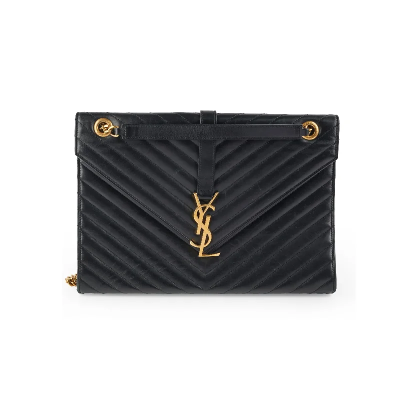 Yves Saint Laurent bags for formal occasionsSaint Laurent Large Envelope Leather Black Shoulder Bag