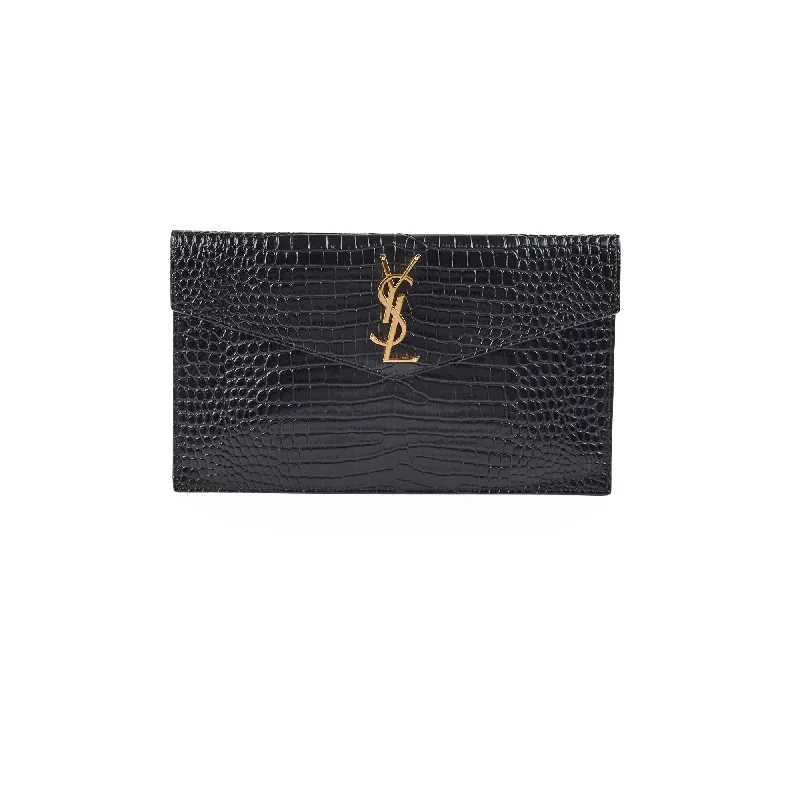 Yves Saint Laurent classic black handbagsSaint Laurent Croc Embossed Clutch