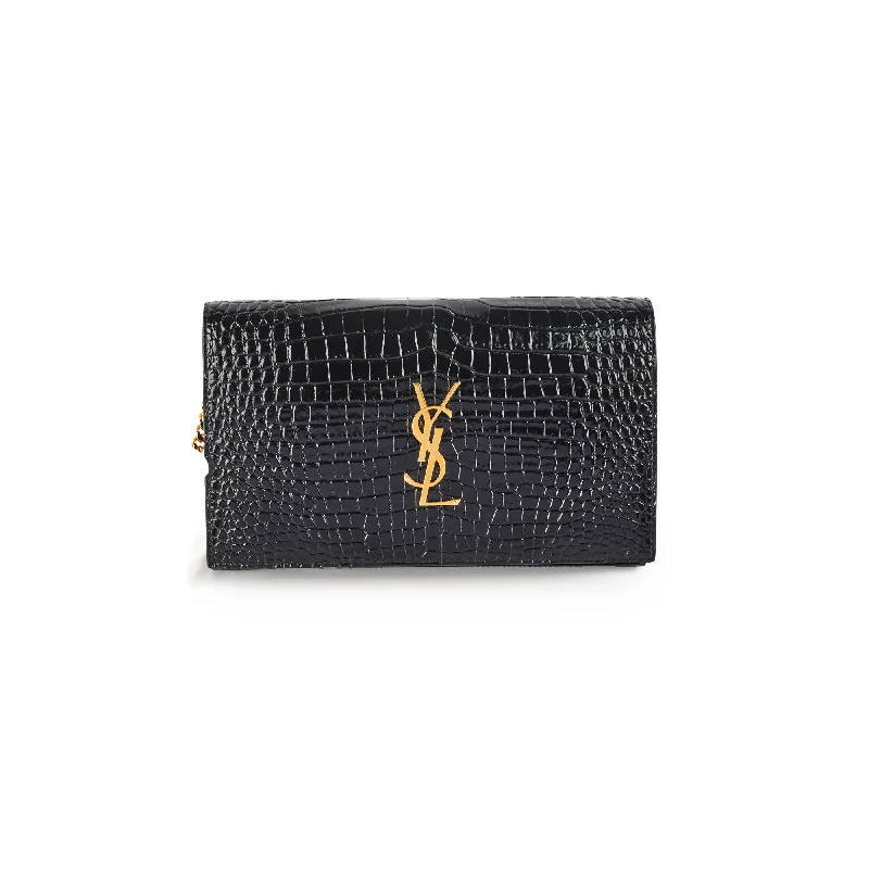 Yves Saint Laurent bags with luxurious suede detailsSaint Laurent Kate Crocodile Embossed Wallet On Chain