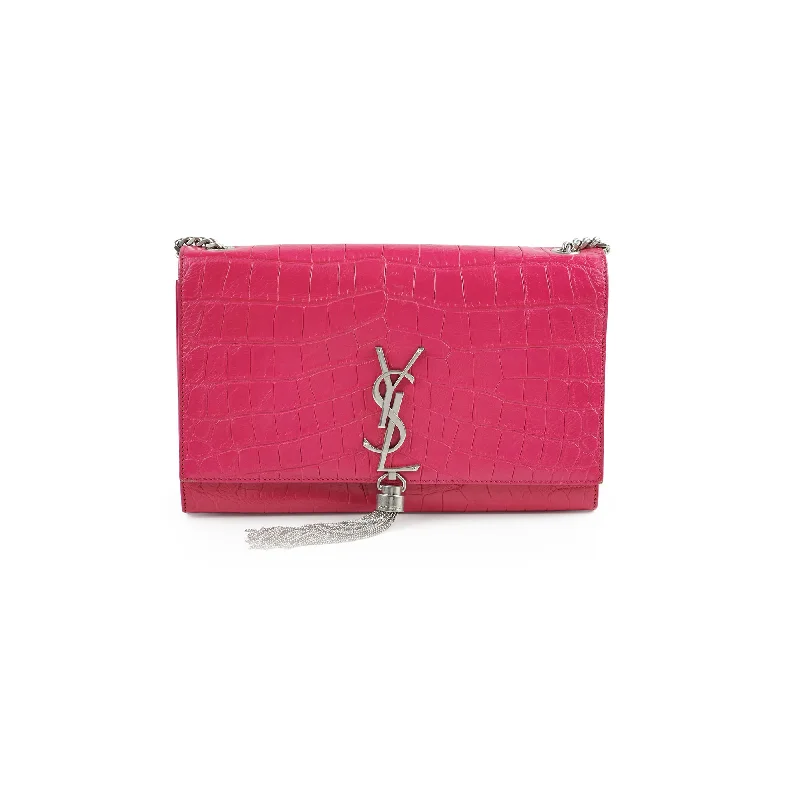 Yves Saint Laurent bags with adjustable strapsSaint Laurent Croc Embossed Kate Tassle Bag Pink