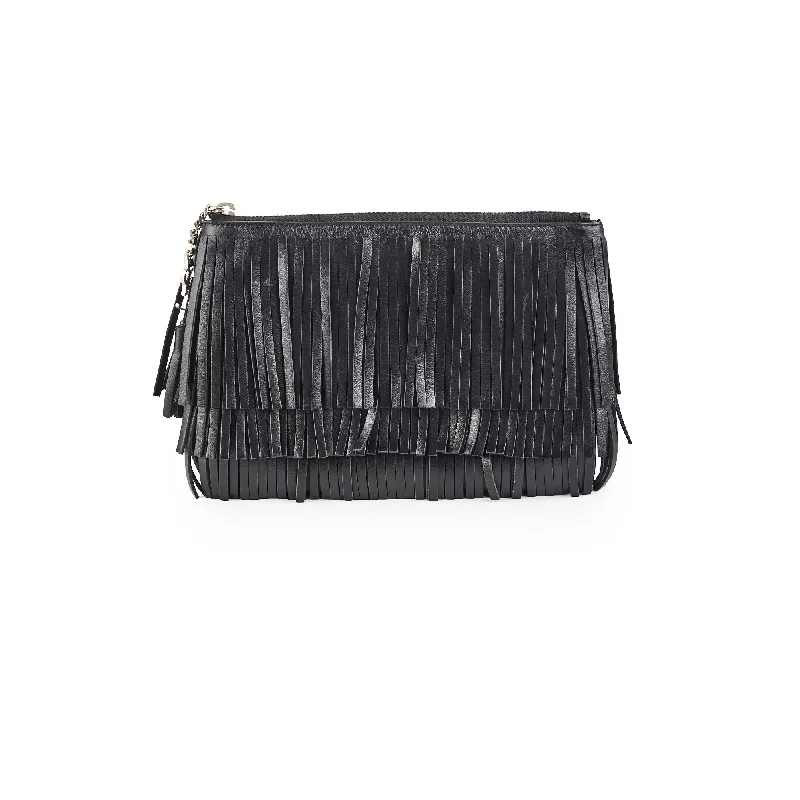 Yves Saint Laurent leather crossbody bagsSaint Laurent Joulie Fringe Pouch Black