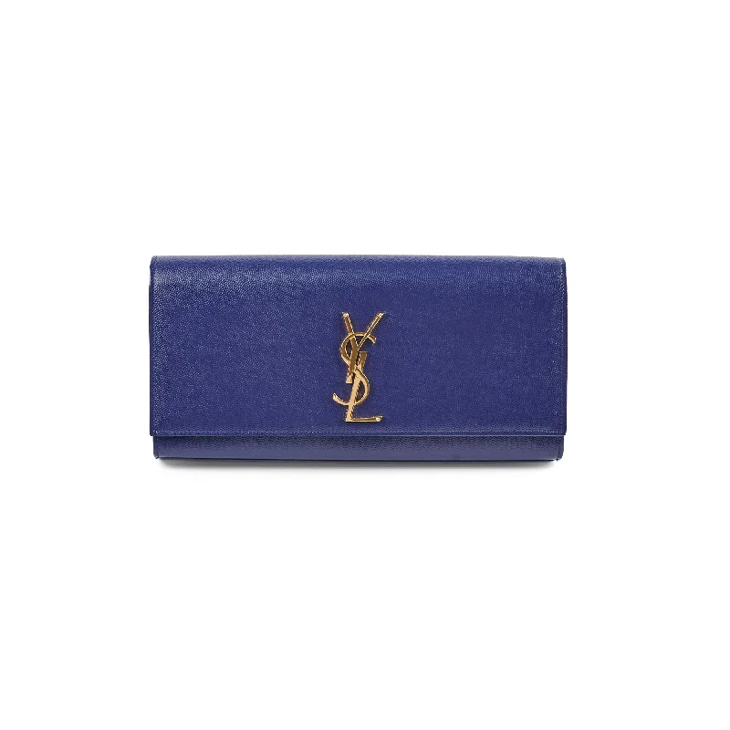 Yves Saint Laurent classic black handbagsSaint Laurent Long Blue Grained Leather Clutch