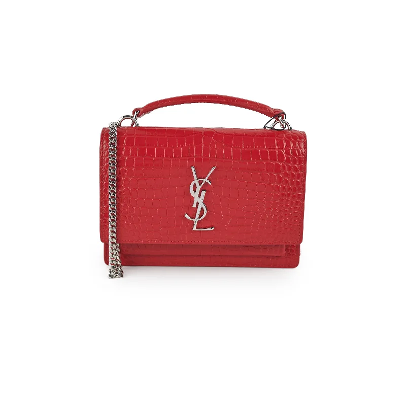 Yves Saint Laurent bags with iconic YSL logoSaint Laurent Sunset On Chain Mini Croc Embossed Red