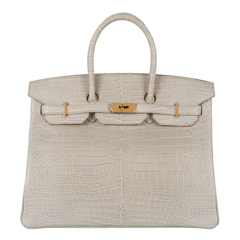 Hermes Birkin Bags with a Leather - Lined Interior Pocket for Added ProtectionHermès 35cm Birkin Beton Porosus GHW