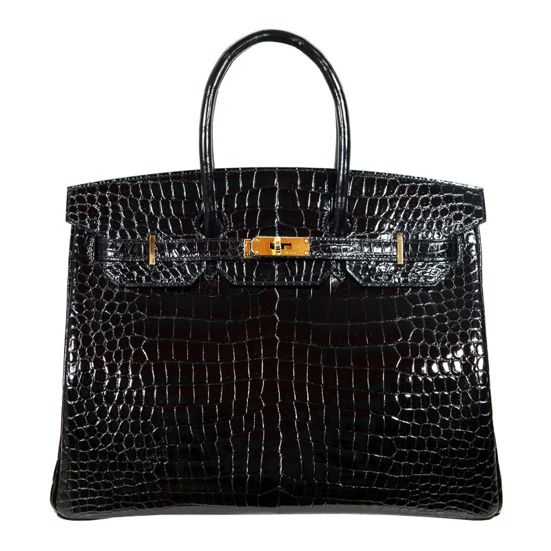 Hermes Birkin Bags in a Rare Lilac Shade for a Stand - Out LookHermès 35cm Birkin Black Porosus GHW