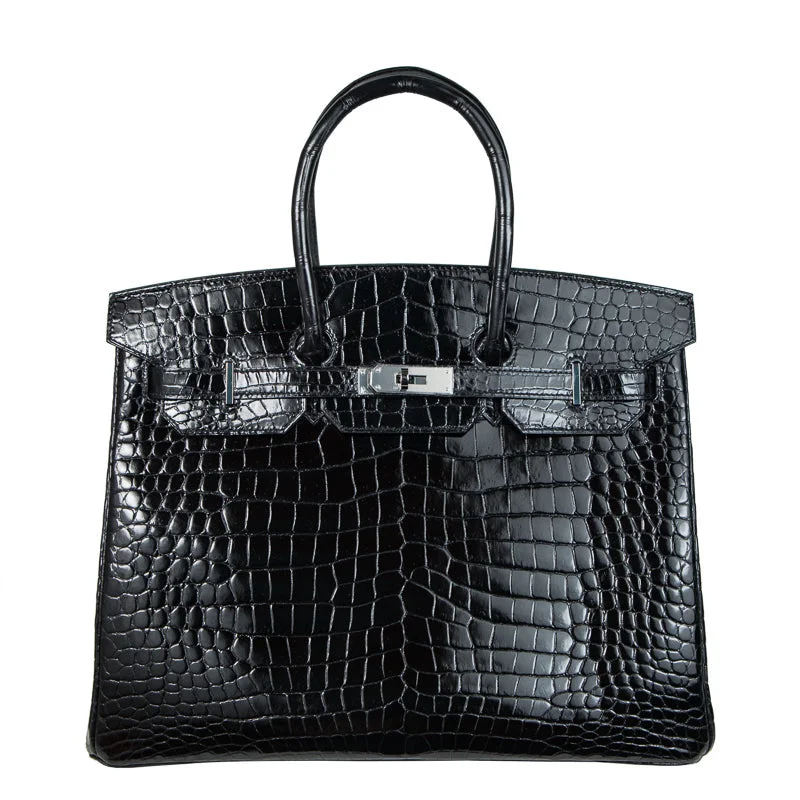 Hermes Birkin Bags in a Neutral Taupe Color for VersatilityHermès 35cm Birkin Black Porosus PHW