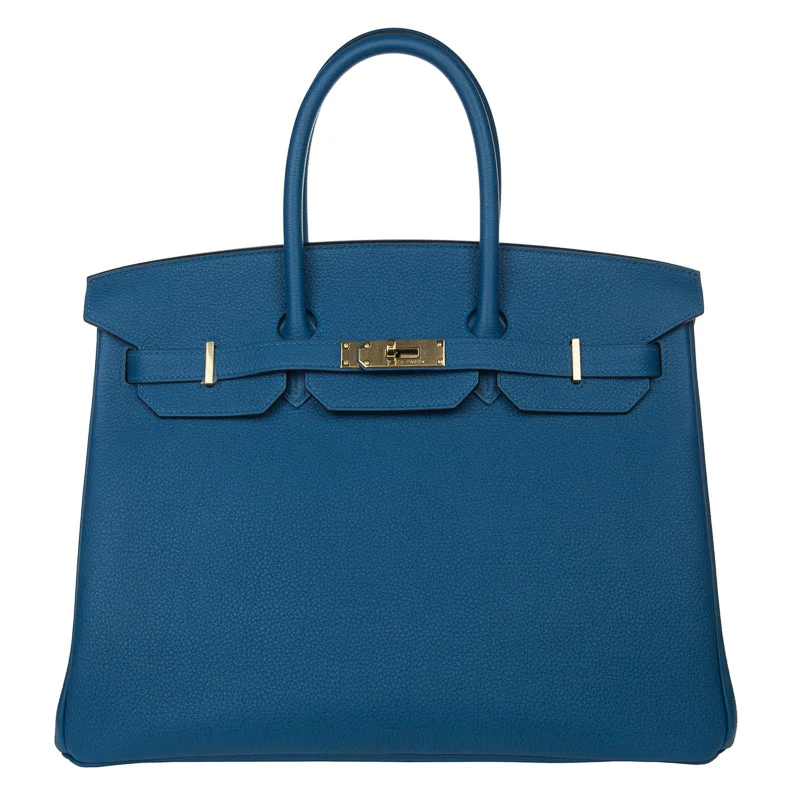 Hermes Birkin Bags with a Pebbled Leather Texture for a Rugged yet Elegant AppealHermès 35cm Birkin Bleu de Galice Togo GHW