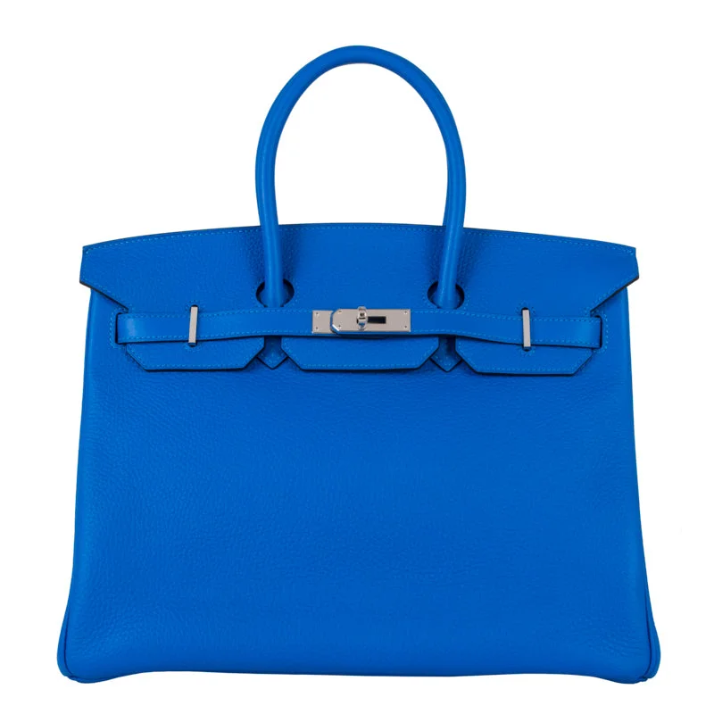 Hermes Birkin Bags with a Two - Tone Leather Design for Visual InterestHermès 35cm Birkin Bleu Hydra Clemence PHW