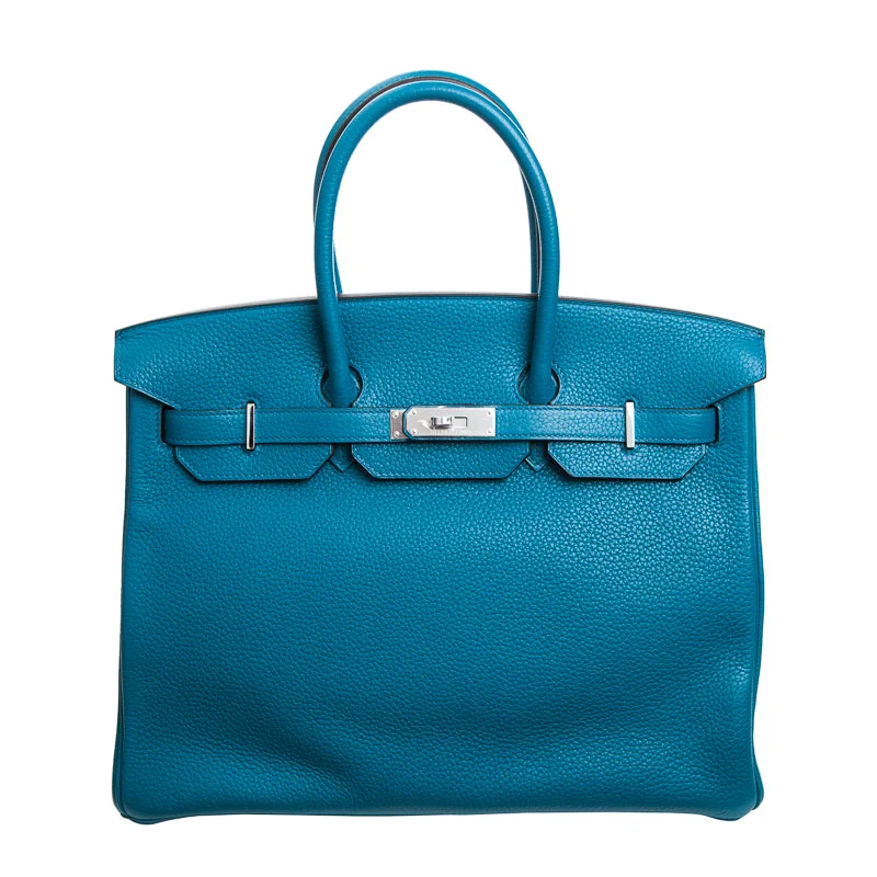 Hermes Birkin Bags with a Reinforced Bottom Panel for LongevityHermès 35cm Birkin Bleu Izmir Clemence PHW