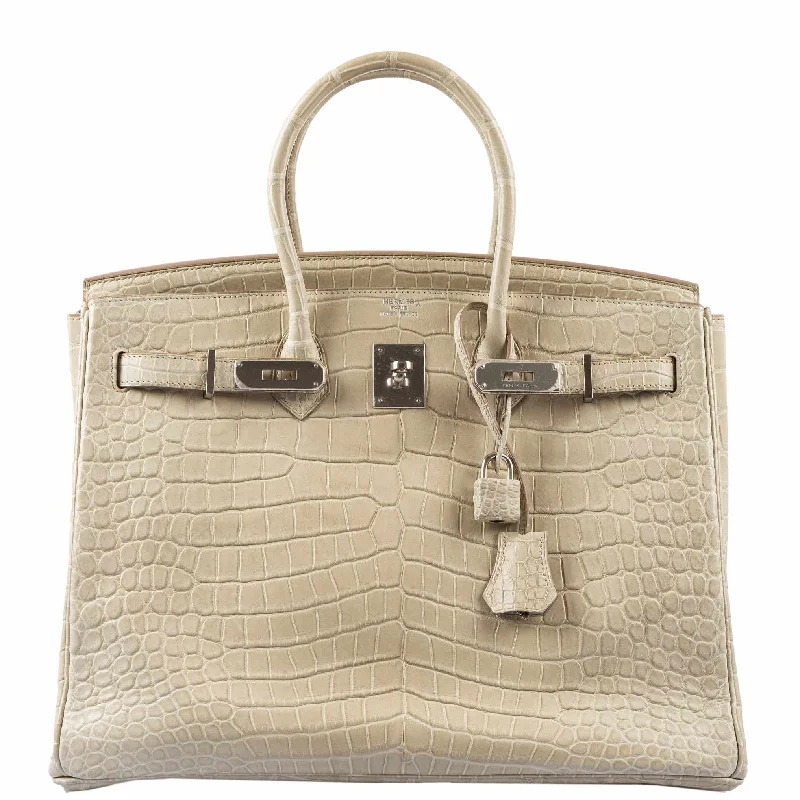 Hermes Birkin Bags with a Woven Leather Strap DetailHermès Birkin 35 Beton Matte Porosus Crocodile Palladium Hardware