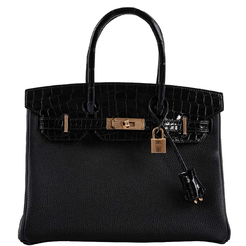 Hermes Birkin Bags in a Deep Navy Blue for a Classic and Elegant LookHermès Birkin Touch 30 Black Novillo & Niloticus Crocodile Rose Gold Hardware - 2020, Y