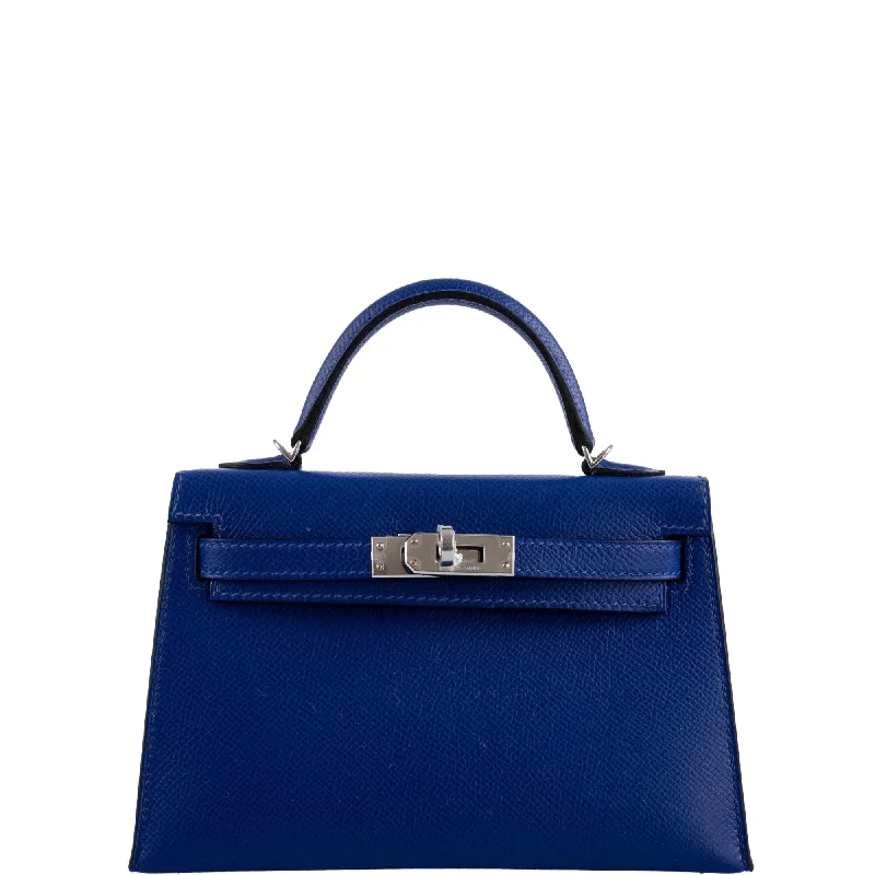 Hermès Kelly Bags in a bold orange for a standout appearanceHermès HSS Kelly 20 Mini II Sellier Blue Electric & Black Interior Epsom Palladium