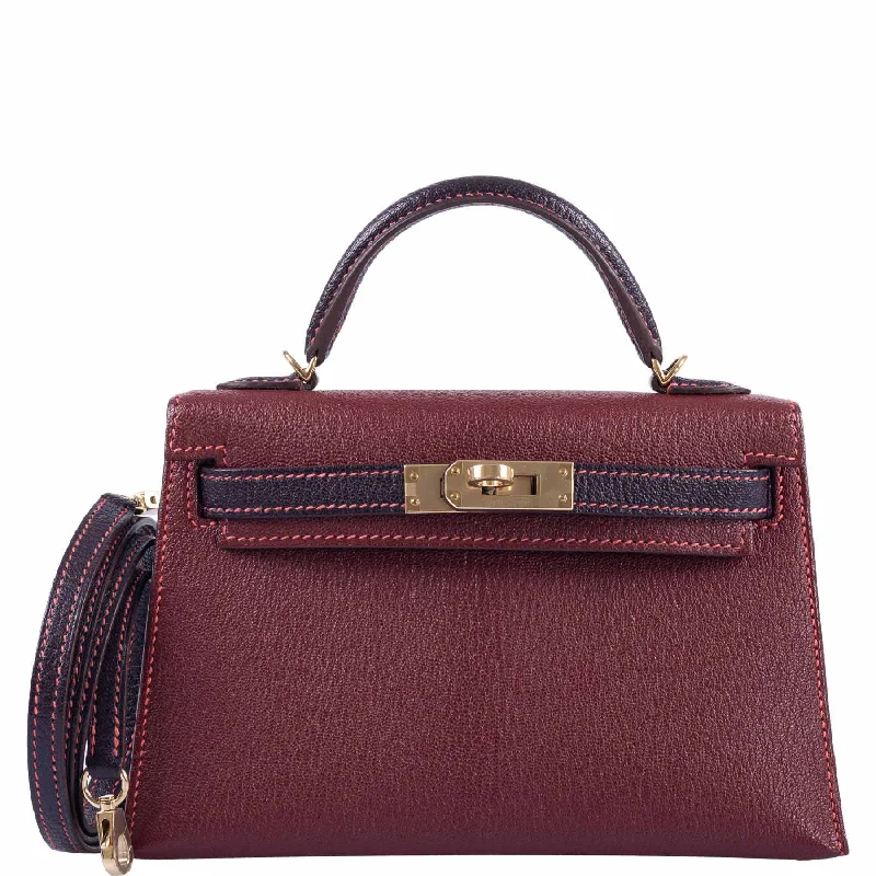 Hermès Kelly Bags with an embossed leather pattern for added textureHermès HSS Mini Kelly 20 Bordeaux and Raisin Chevre Gold Hardware