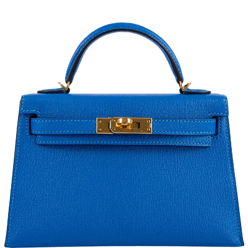 Hermès Kelly Bags in a vibrant electric blue for a pop of colorHermès Kelly 20 Mini II Bleu Hydra Chevre Mysore Gold Hardware- 2018, C