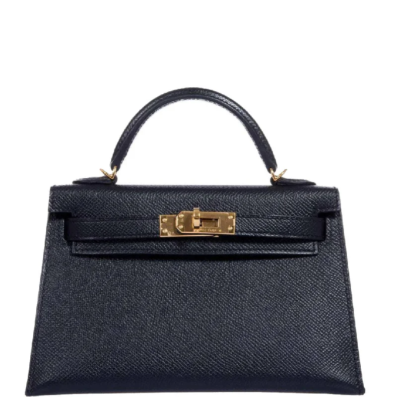 Hermès Kelly Bags in a deep indigo blue for a classic and sophisticated lookHermès Kelly 20 Mini II Sellier Black Epsom Gold Hardware