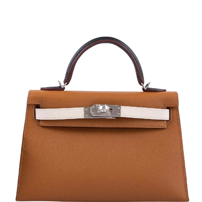 Hermès Kelly Bags with a snap - fastened front pocket for convenienceHermès Tricolor Mini Kelly 20 Gold, Nata, and Black Epsom Palladium Hardware