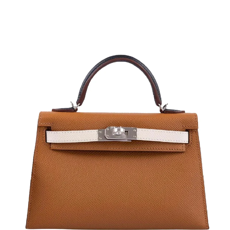 Hermès Kelly Bags with a double - handle option for easy carryingHermès Tricolor Mini Kelly 20 Gold, Nata, and Black Epsom Palladium Hardware