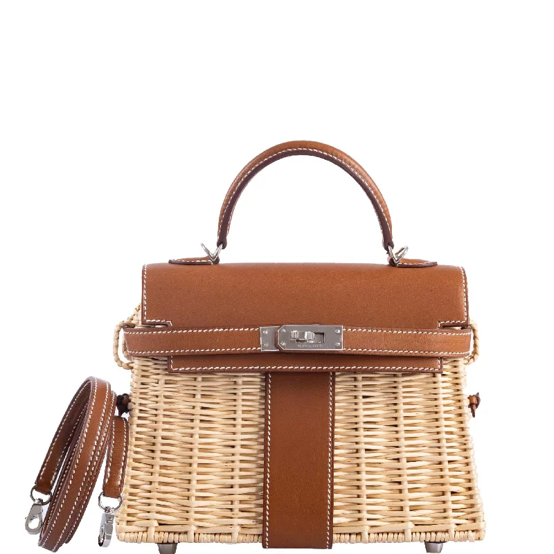 Hermès Kelly Bags in a bold tomato red for a fashion - forward statementHermès Kelly 20 Mini Picnic Barenia & Osier Wicker Palladium Hardware