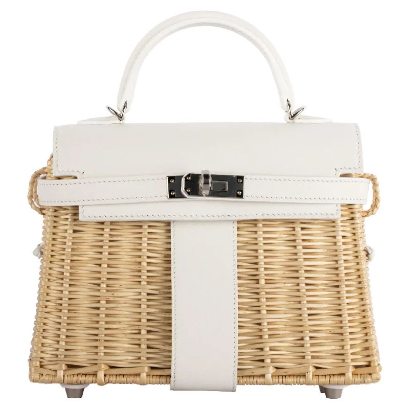 Hermès Kelly Bags with gold - toned hardware for a luxurious touchHermès Kelly 20 Mini Picnic White, Swift & Osier Wicker Palladium Hardware - 2020, Y