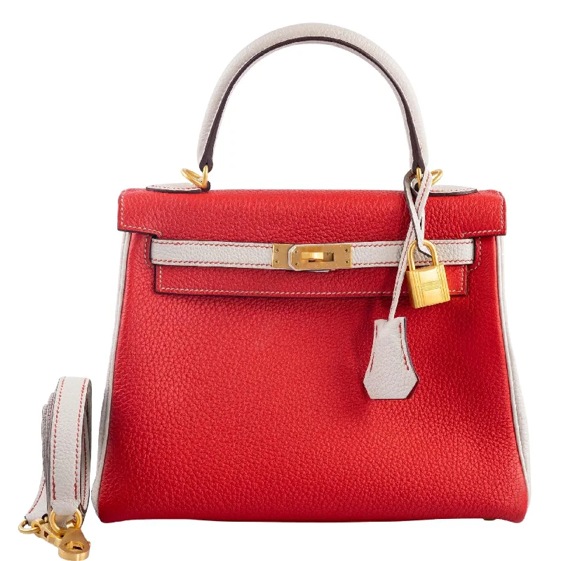 Hermès Kelly Bags in a neutral camel color for a versatile styleHermès Kelly 25 HSS Retourne Rouge de Coeur and Biton Togo Brushed Gold Hardware