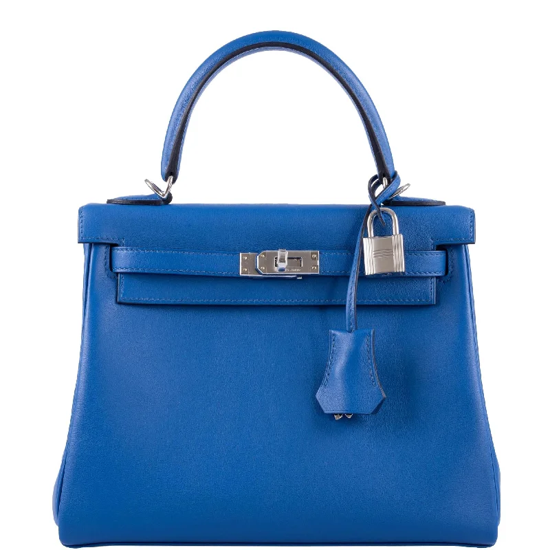 Hermès Kelly Bags in a bold orange for a standout appearanceHermès Kelly 25 Retourne Bleu France Swift Palladium Hardware