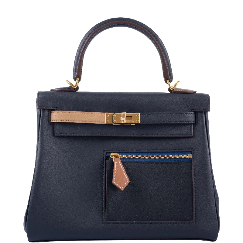 Hermès Kelly Bags with a double - handle option for easy carryingHermès Colormatic Kelly 25 Retourne Bleu Nuit Gold Hardware