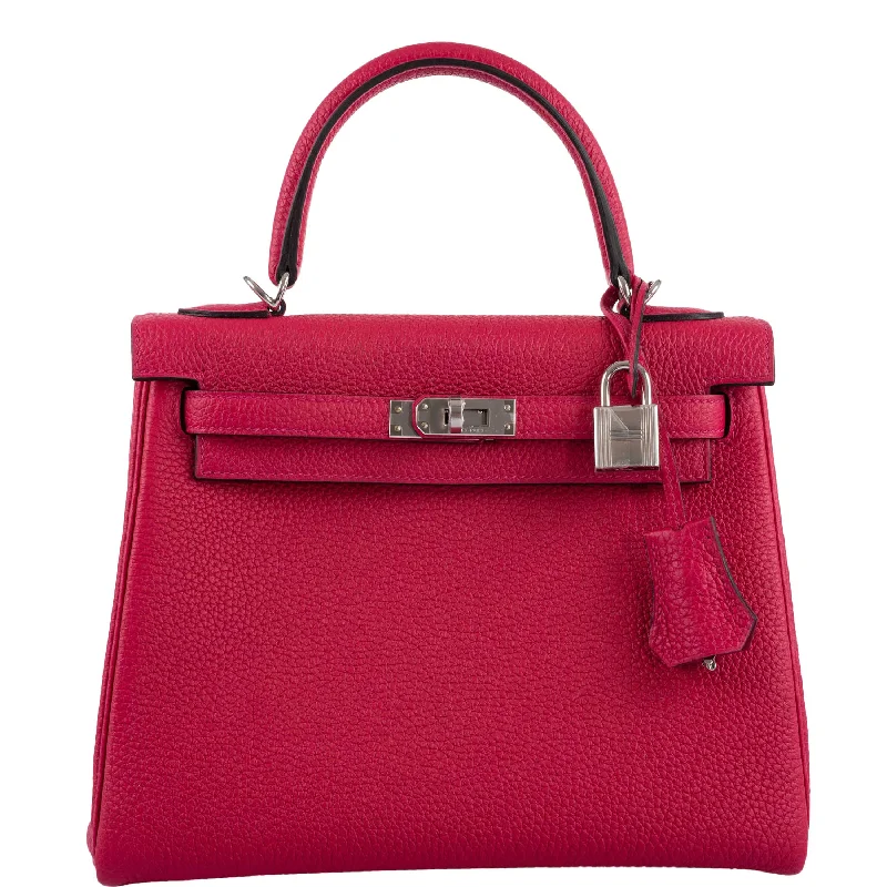 Hermès Kelly Bags featuring hand - painted floral motifsHermès Kelly 25 Retourne Framboise Togo Palladium Hardware - 2021, Z