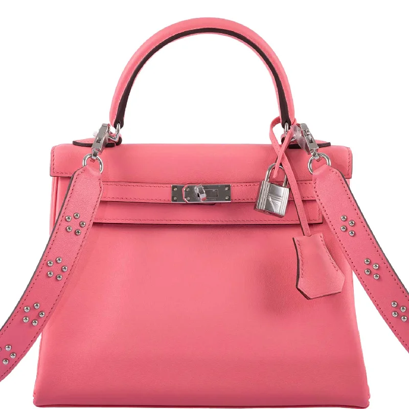 Small - sized Hermès Kelly Bags in Epsom leather for a structured lookHermès Kelly 25 Retourne Rose D'ete Swift Palladium Hardware