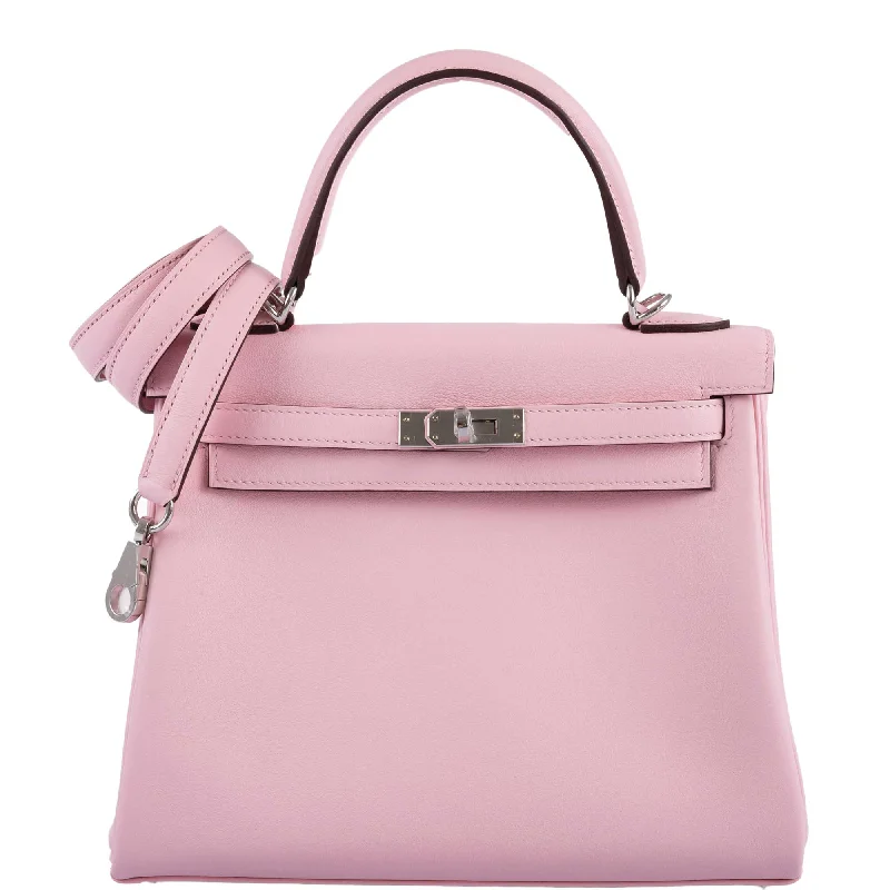 Hermès Kelly Bags with an embossed leather pattern for added textureHermès Kelly 25 Retourne Rose Sakura Swift leather Palladium Hardware - 2019, D