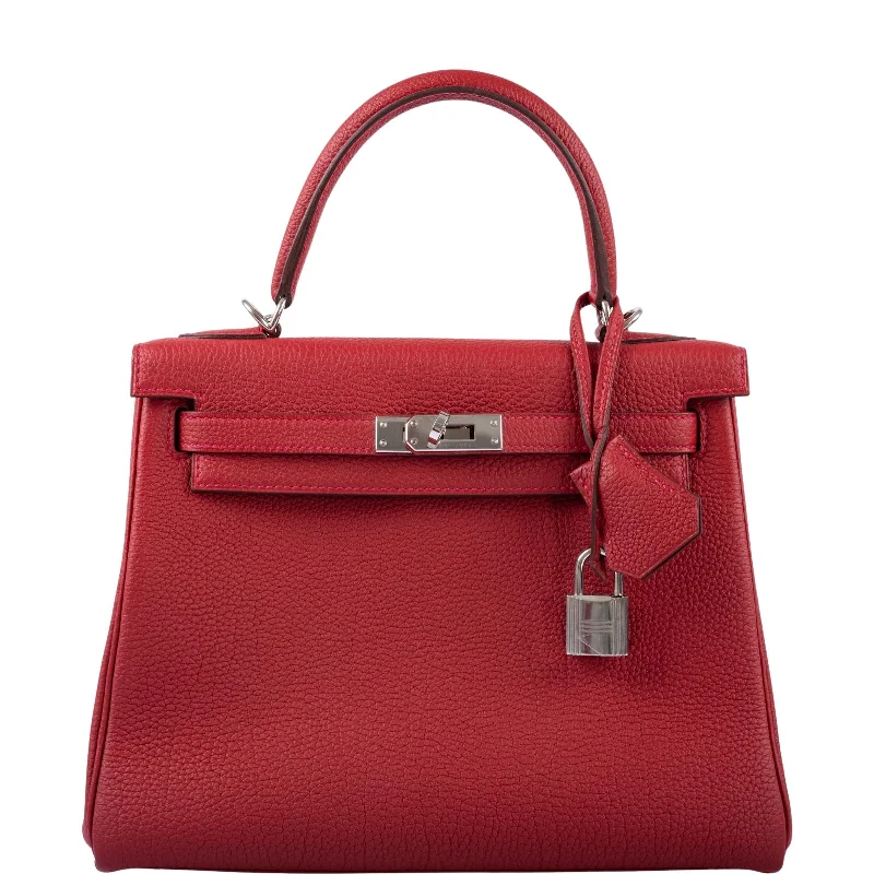 Hermès Kelly Bags with a back - pocket for additional storageHermès Kelly 25 Retourne Rouge Vif Togo Palladium Hardware