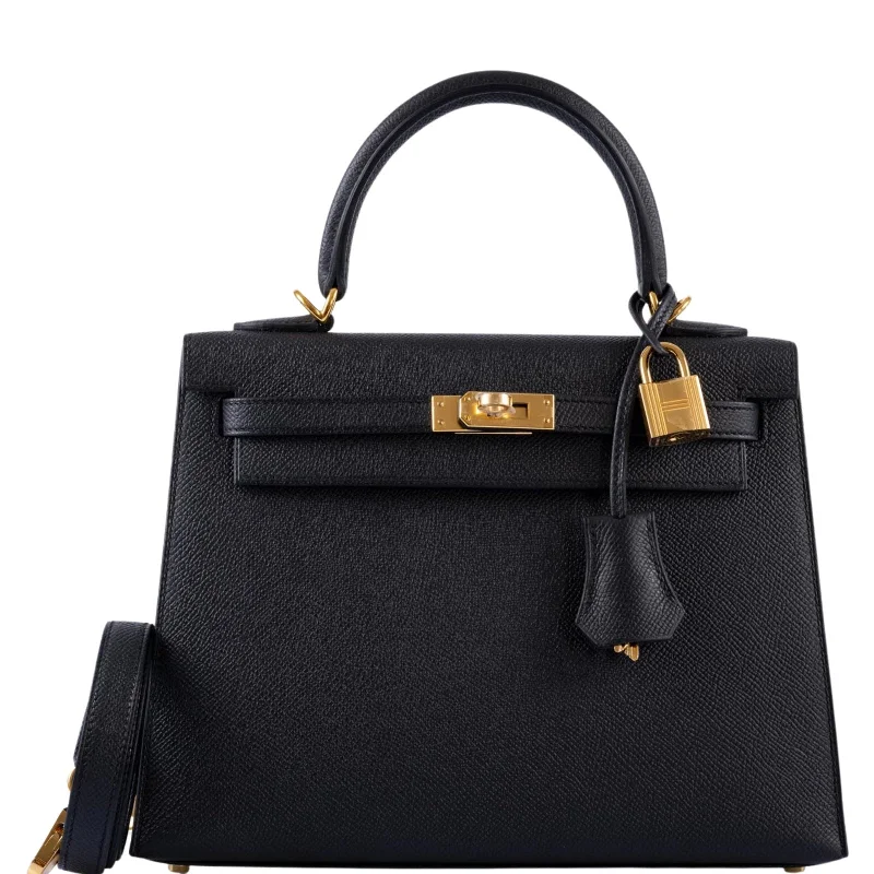 ·Hermès Kelly 25 Sellier Black Epsom with Gold Hardware