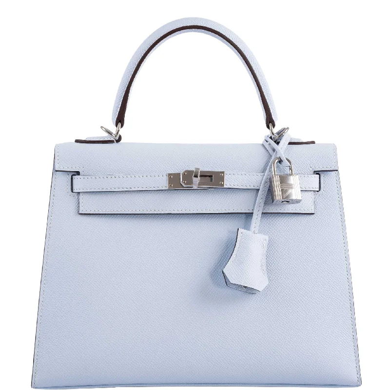 Hermès Kelly Bags with a single - handle design for simplicityHermès Kelly 25 Sellier Blue Brume Epsom Palladium Hardware