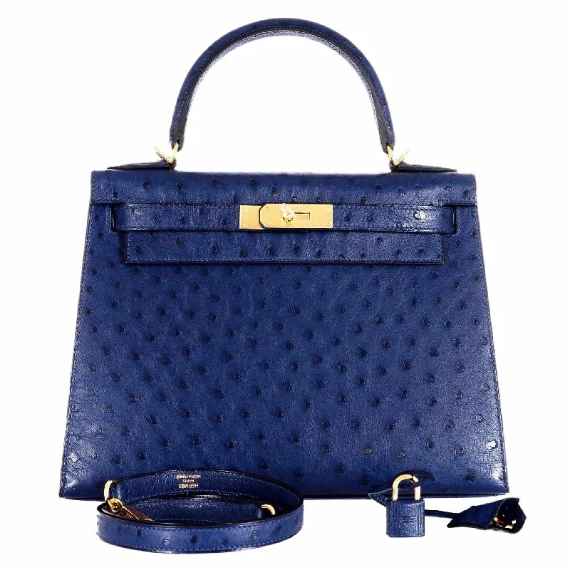 Hermès Kelly Bags in a metallic silver for a glamorous touchHermès Kelly 28 Blue Iris Ostrich Gold Hardware Rare