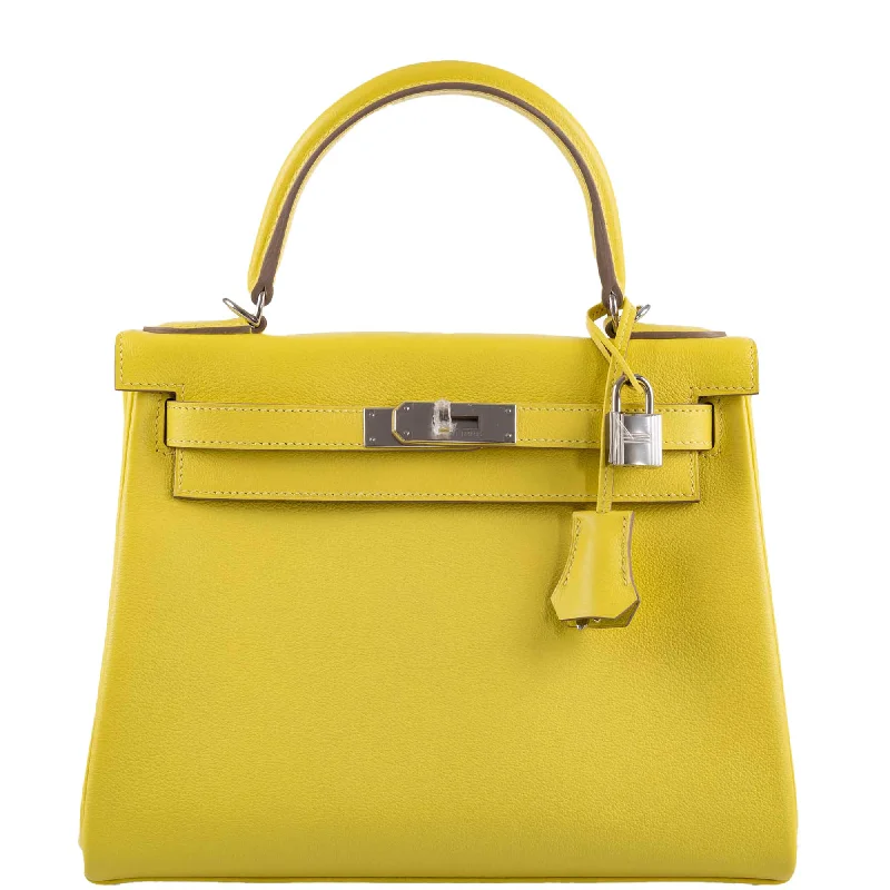 Hermès Kelly Bags with a decorative tassel charmHermès Kelly 28 Retourne Lime Evercolor leather Palladium Hardware