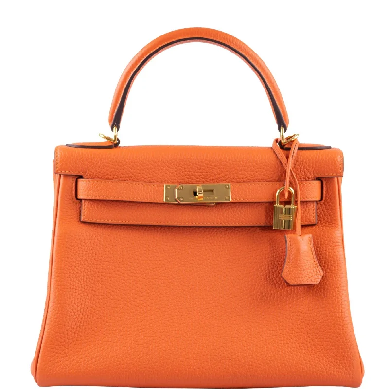 Hermès Kelly Bags with a detachable keychain holderHermès Kelly 28 Retourne Feu Orange Togo leather Gold Hardware