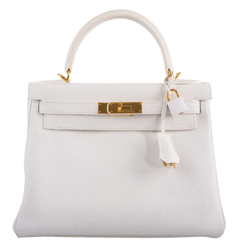 Hermès Kelly Bags with palladium - toned hardware for a modern aestheticHermès Kelly 28 Retourne White Epsom with Gold Hardware - 2010, N Square