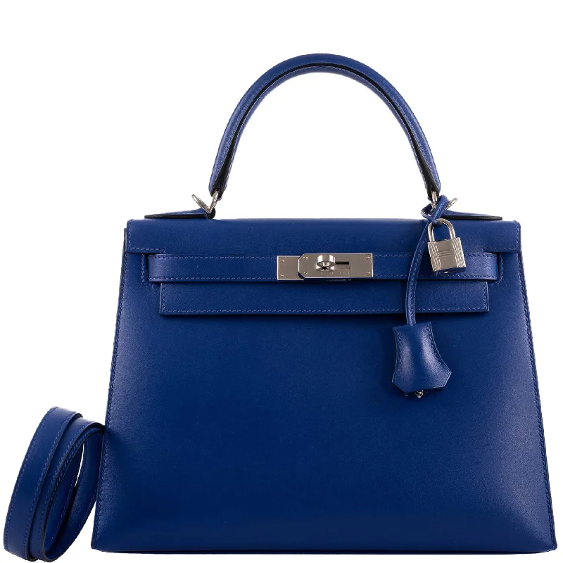 Hermès Kelly Bags with an embossed leather pattern for added textureHermès Kelly 28 Sellier Blue Electric Tadelakt leather Palladium Hardware - 2020, Y