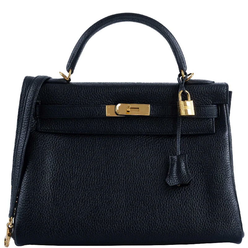 Hermès Kelly Bags in a deep indigo blue for a classic and sophisticated lookHermès Kelly 32 Black Togo Gold Hardware - 2015, T