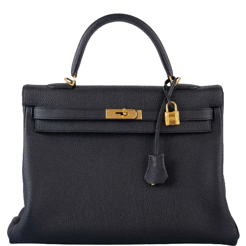 Hermès Kelly Bags with palladium - toned hardware for a modern aestheticHermès Kelly 35 Retourne Black Togo Gold Hardware