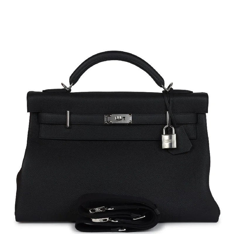 Hermès Kelly Bags with a decorative tassel charmHermes Kelly 42 Maxi Black Togo Palladium Hardware