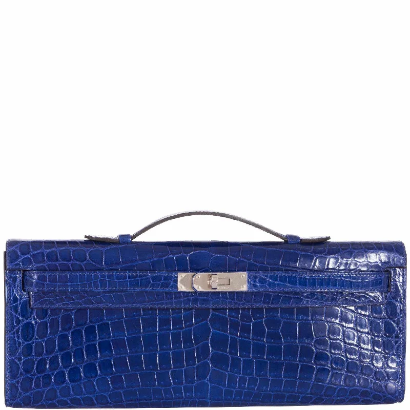 Hermès Kelly Bags with a chain - embellished handle for a modern twistHermès Kelly Cut Blue Electric Nilo Crocodile Palladium Hardware