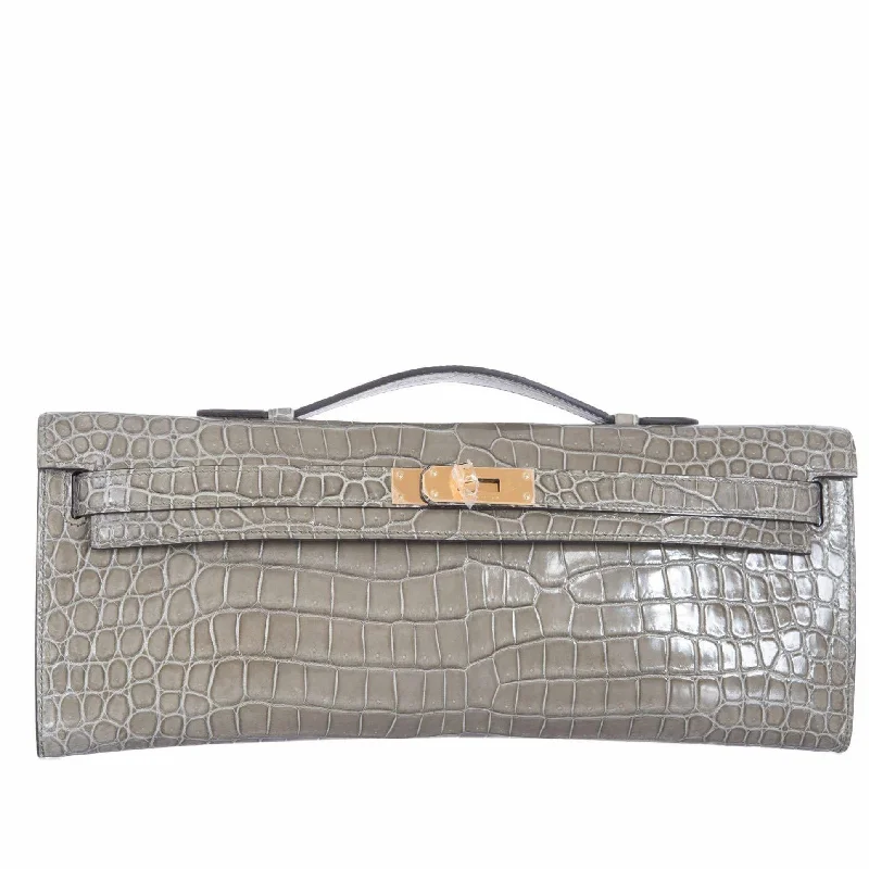 Hermès Kelly Bags with a back - pocket for additional storageHermès Kelly Cut Gris Tourterelle Porosus Crocodile Gold Hardware