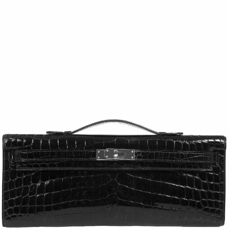 Hermès Kelly Bags with a flap - over closure and turnlock for a classic lookHermès Kelly Cut Pochette Black Niloticus Crocodile Palladium Hardware