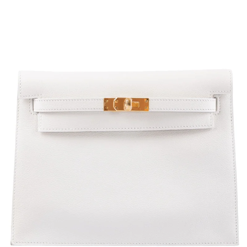 Hermès Kelly Bags with a monogram - embossed leather panelHermès Kelly Danse II White Evercolor leather with Gold Hardware