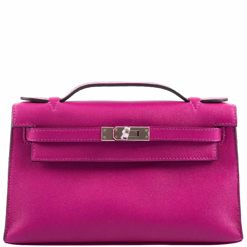 Hermès Kelly Bags with a snap - fastened front pocket for convenienceHermès Kelly Mini Pochette Rose Pourpre Swift Palladium Hardware - 2018, C