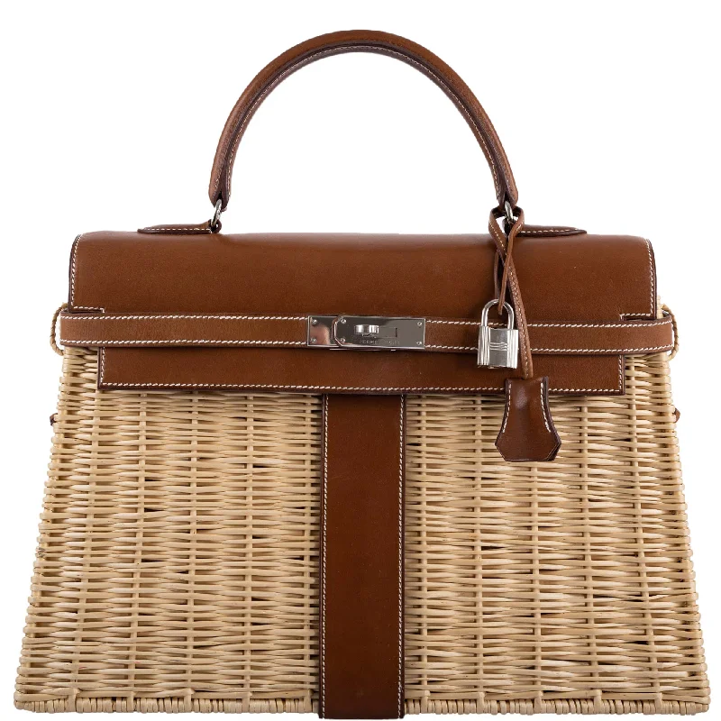 Hermès Kelly Bags with a removable interior dividerHermès Kelly 35 Picnic, Wicker & Barenia leather Palladium Hardware - 2018, C