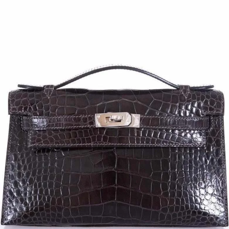 Hermès Kelly Bags with a zip - top closure for added securityHermès Kelly Pochette Graphite Alligator Palladium Hardware