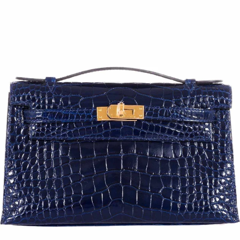 Hermès Kelly Bags in a soft pastel yellow for a fresh and feminine lookHermès Kelly Pochette JPG Blue Sapphire Alligator Gold Hardware - Limited