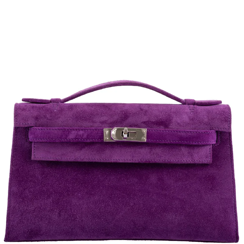 Hermès Kelly Bags with an embossed leather pattern for added textureHermès Kelly Pochette Violet Veau Doblis Suede Palladium Hardware - 2006, J Square