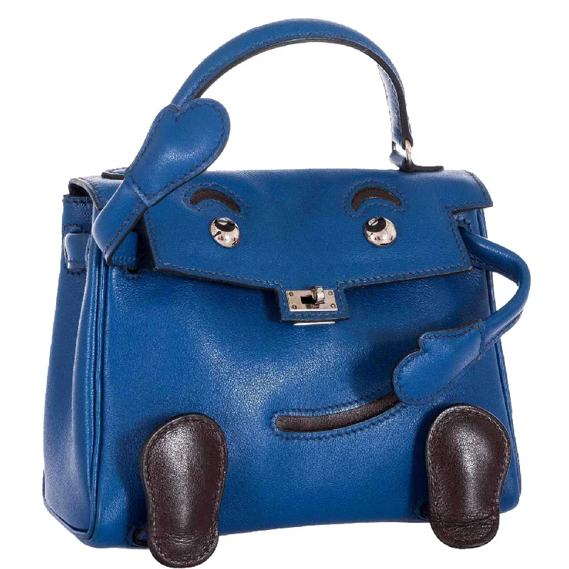 Hermès Kelly Bags with a magnetic - snap closure for easy accessHermès Kelly Quelle Idole Doll Bag Blue Gulliver Leather Palladium Hardware